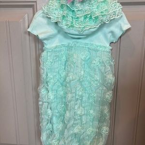 Baby girls turquoise dress with floral detail and bloomers size 0-6 months